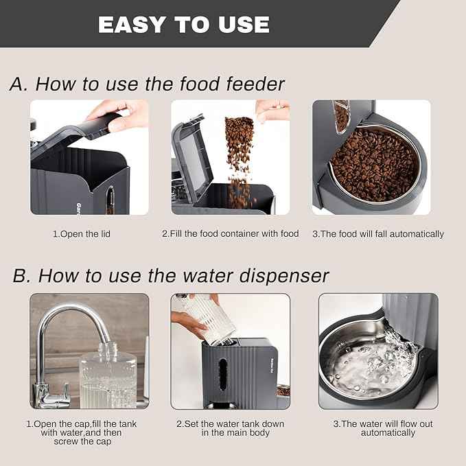Gardner Pet Automatic Gravity Cat Food Feeder and Water Dispenser Stainless Steel Two-in-One Set Large Capacity Dispenser for Medium, Large Dogs, Puppies, Kittens, Rabbits-(1.6 Gallons x 2)
