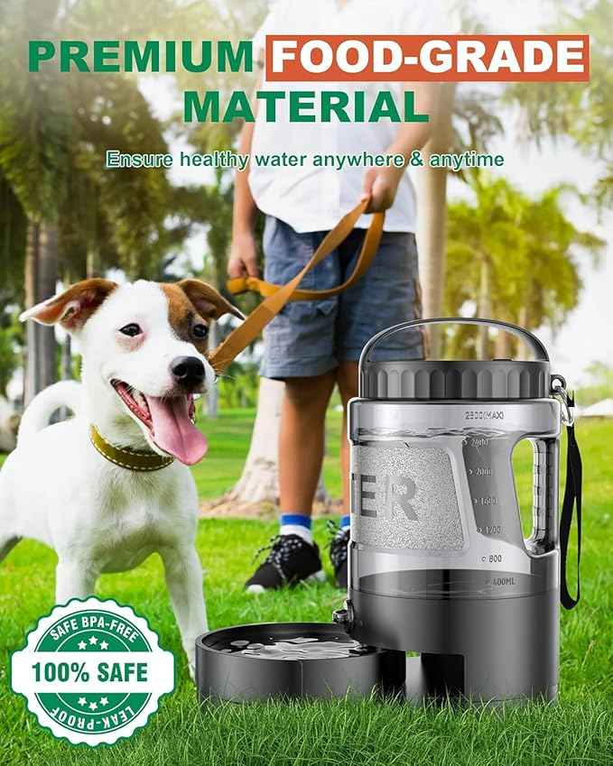 Dog Water Bottle Portable Bowls - 95oz Large Travel Water Bowl Dispenser for Dogs, Pet Camping Beach Essentials Traveling Car Park Accessories, Leak Proof Pet Drinking Dispenser for On The Go, Black