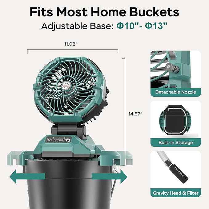 Portable Misting Fan for Outdoors Patios - 30000mAh Rechargeable Battery Powered Camping Fan, 4 Spray Mister with Timer, Fits 10-13" Bucket, 4 Speed, 90° Auto Oscillation for Garden Sports Travel Golf