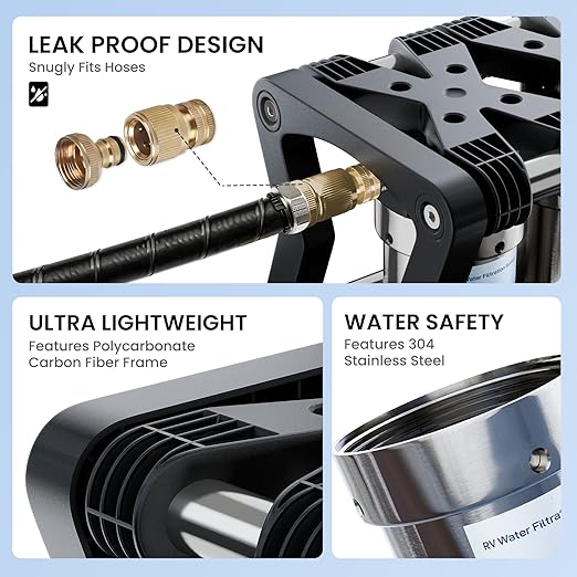 3 Stage RV Water Filter System, 0.2 Micron Camper High-Flow Water Filter System with Compact 5-Inch Filter Cartridge, 3-Stage Advanced RV Water Filtration System for RVs, Campers and Boats