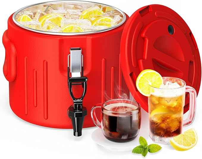 Insulated Beverage Dispenser 2 Gallon- Ice and Hot Drink Dispenser with 304 Stainless Steel Interior and Spout, Portable Hot Water Dispenser, Outdoors Cooler Jug for Camping Party Sports, NN