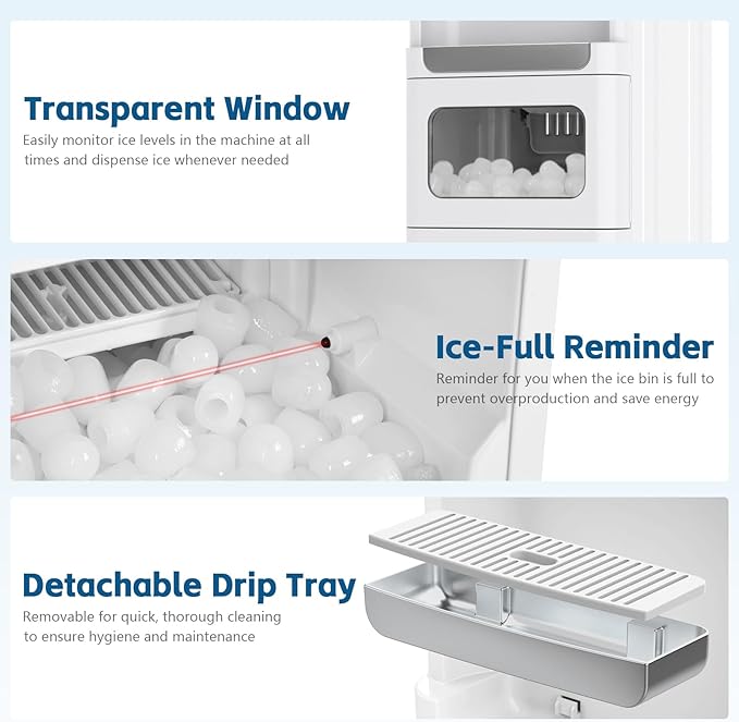 4 in 1 Water Cooler Dispenser with Ice Maker, Hot & Cold Water Dispenser for Home & Office, 33lbs/24H Bullet Ice, Top Loading 3-5 Gallon, Child Safety Lock, Ice Ready in 7 Min (White)