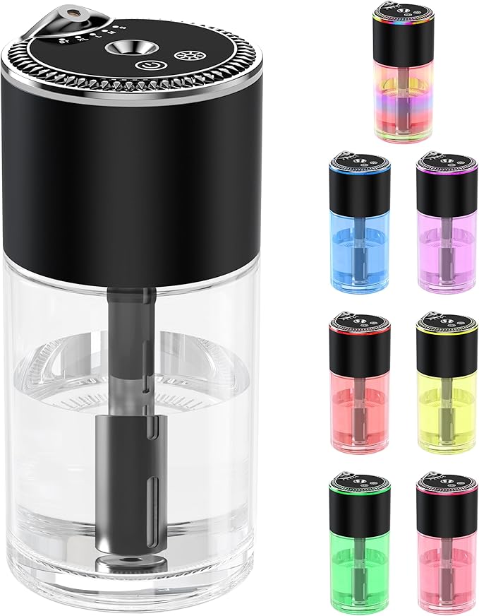 Essential Oil Diffuser, Car Air Fragrance Freshener, Aromatherapy Diffusers for Home Large Room, Bedroom, Car, Office, Desk with Starry Sky Light 8.5oz Capacity (Black)