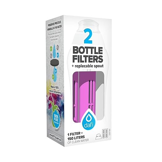 DAFI Pack of 2 Carbon Filter Replacements & lid for Water Bottle - Lasts for 60 days - BPA-Free, Reusable - Removes Chlorine Taste & Odor - for Hiking, Travel & Everyday Use – Pink