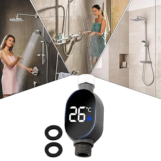 Shower Water Temperature Monitor - Real Time Visual Monitoring, LED Digital Display, Smart Water Temperature Indicator for Kids Bath, Safe Bathroom Accessory for Home Dormitory Hotel Apartment
