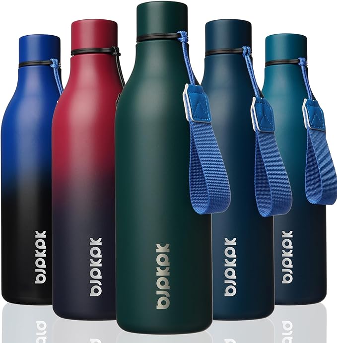BJPKPK Insulated Water Bottles, 25 oz Stainless Steel Metal Water Bottle with Strap, BPA Free Leak Proof Jugs, Mugs, Flasks, Reusable Thermal Flasks for Sports & Travel, Army Green