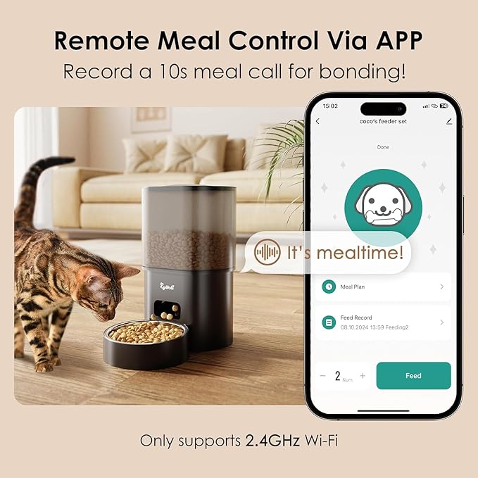 Automatic Cat Feeder and Water Fountain, Rywell 3L WiFi Timed Pet Food Dispenser and 2.5L Water Dispenser with APP for Cats and Dogs, Voice Recorder, Stainless Steel Bowl, Low Noise, Dual Power Supply