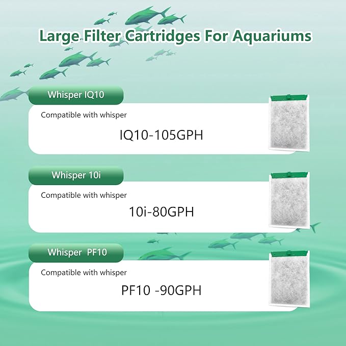 Aquarium 8 Pack Medium Filter Cartridges Compatible with Whisper Filters 10i IQ10 PF10 Power Filters