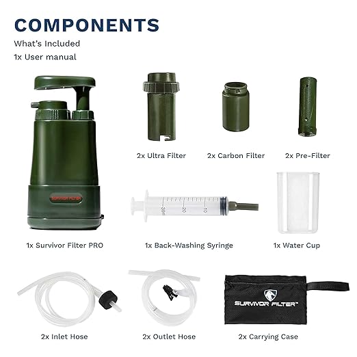 Survivor Filter PRO Extender Series - Portable Water Filter Pump with Extra Replacement Filters (Pack of 2)