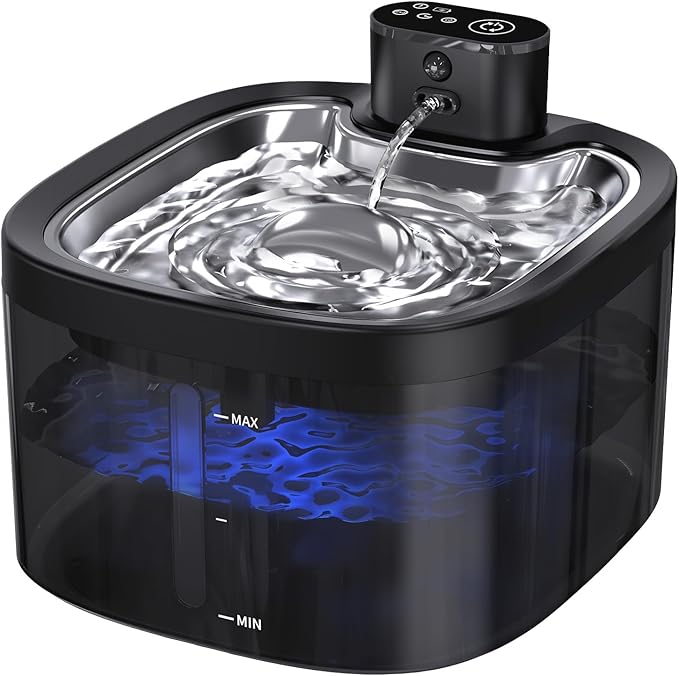 Wireless Cat Water Fountain Cordless: Battery Operated 118oz/3.5L Pet Water Fountain for Cats Indoor with Motion Sensor, Automatic Cat Drinking Fountains Stainless Steel Tray(2Filters)