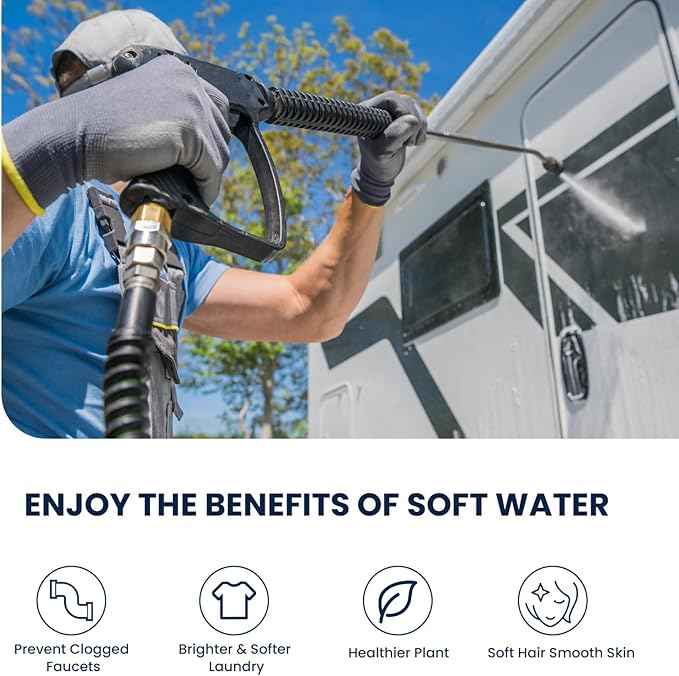 GLACIER FRESH Portable RV Water Softener, 16,000 Grain with Stainless Steel Garden Hose Quick Connects for RVs, Trailers, Boats, Mobile Car Washing, Pressure Washing