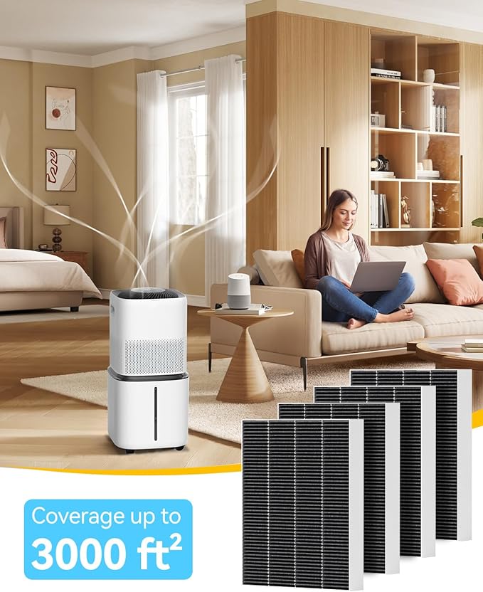 6000S Replacement Filter Kit Compatible with LEVOIT Superior 6000S Smart Evaporative Humidifier (8 Pack Gray Wick Filters and 8 Pack Sponge Filters)