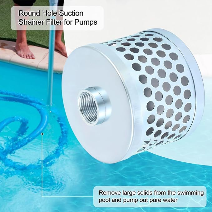 Round Hole Suction Strainer Filter for Pumps, Carbon Plated Steel Basket Water Suction Filter, with NPT Female Thread, Reduces Solids Entering Pump (1 inch)