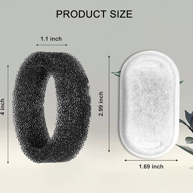 Cat Water Fountain Filters for 108/3.2L& 67oz/2L Stainless Steel Pet Water Dispenser Fountain Filters,12 Cat Fountain Filter Replacement with 12 Sponges