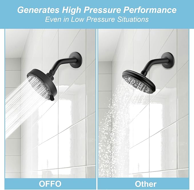 OFFO Shower Head, High Pressure Shower Head with Pause Mode, 9 Mode Fixed Showerheads for Strong Water Flow & Relaxing Shower Experience, Matte Black - AquaVibe