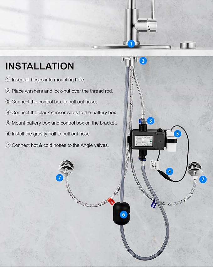 Touchless Kitchen Faucet Stainless Steel: WOWOW Mobile Motion Sensor Kitchen Sink Faucet with Sprayer, Automatic Smart Kitchen Faucet for Sink 1 or 3 Hole, Brushed Nickel