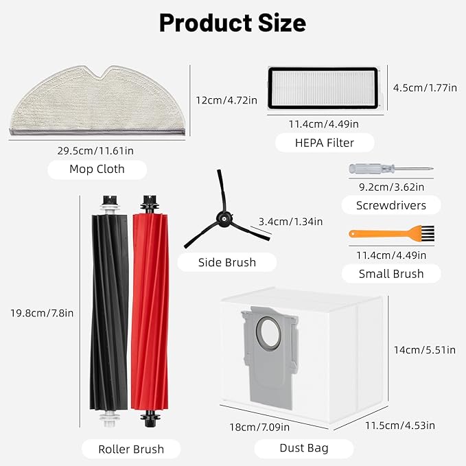 28 Pack Accessories Compatible with Roborock Q5 Pro/Q5 Pro+,Q8 Max/Q8 Max+ Vacuum Robot,Parts Include:2 Dual Roller Brush,6 Side Brush,4 HEPA Filter,8 Mop Cloth,6 Dust Bag,1 Cleaning Tool&1 Screwdrive - AquaVibe