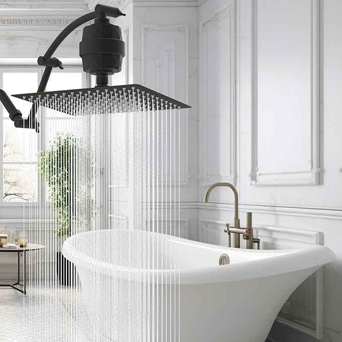 Hibbent All Metal Rain Filtered Shower Head, 12'' High Pressure Rainfall Showerhead with 16" Shower Extension Arm, 20 Stage Shower Filter, Solid Brass Adjustable Shower Arm Extender, Oil-Rubbed Bronze