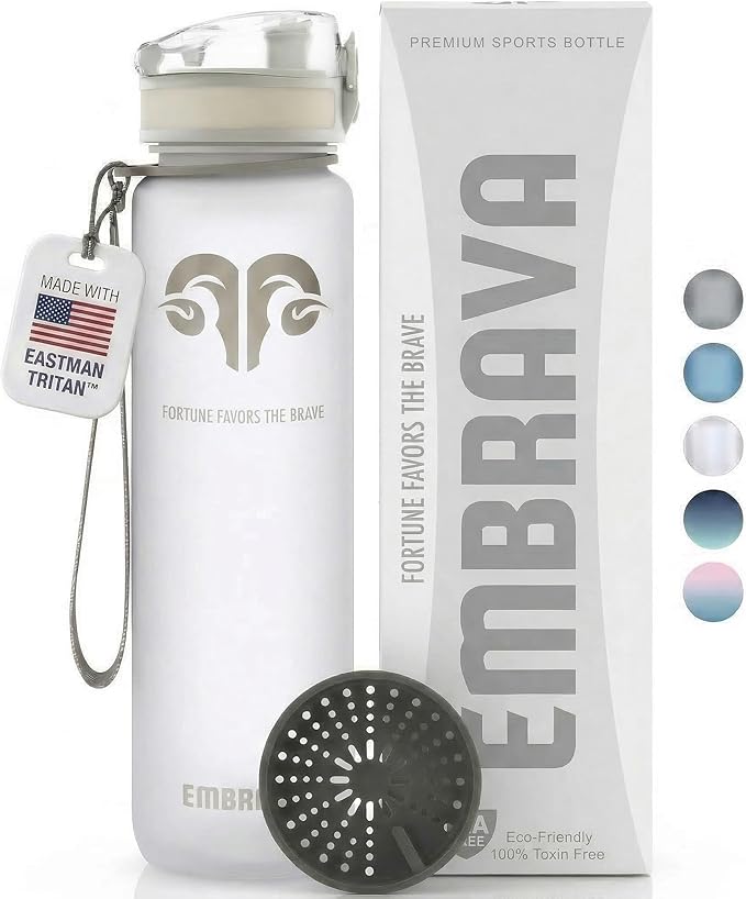 Embrava Sports Water Bottle 32oz - Fast Flow Flip Top Lid - BPA & BPS Free Leakproof Reusable - Lightweight Non-Toxic Tritan Plastic 1 Liter - Gym Hiking Office School Travel