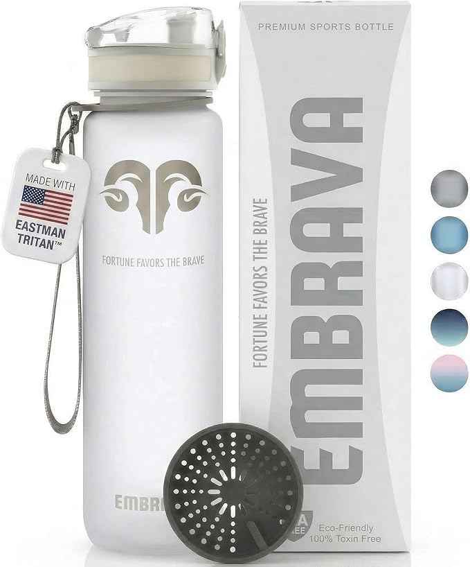 Embrava Sports Water Bottle 32oz - Fast Flow Flip Top Lid - BPA & BPS Free Leakproof Reusable - Lightweight Non-Toxic Tritan Plastic 1 Liter - Gym Hiking Office School Travel