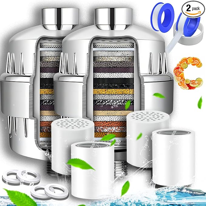 20-Stage Shower Head Filter-Shower Head Filter for Hard Water, with 4 Replaceable Filter Cartridges, High Output Shower Water Filter for Removing Chlorine and fluoride