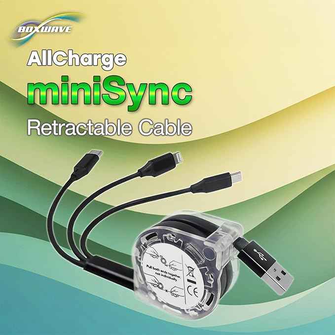 BoxWave Cable Compatible with LARQ Bottle PureVis 17 oz - AllCharge miniSync, Retractable, Portable USB Cable - Jet Black