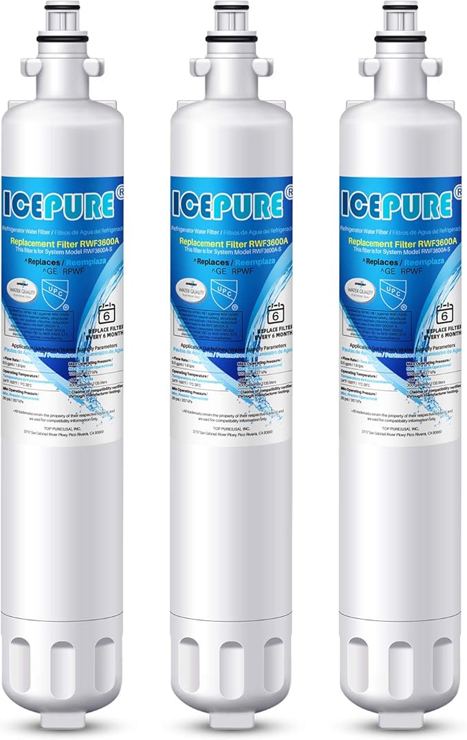 ICEPURE RPWF Refrigerator Water Filter, Replacement for GE RPWF, RWF1063, RWF3600A, WDS-RPWF, WSG-4, DWF-36, R-3600, AQF-RPWF, MPF15350, OPFG3-RF300, WF277, 3Pack