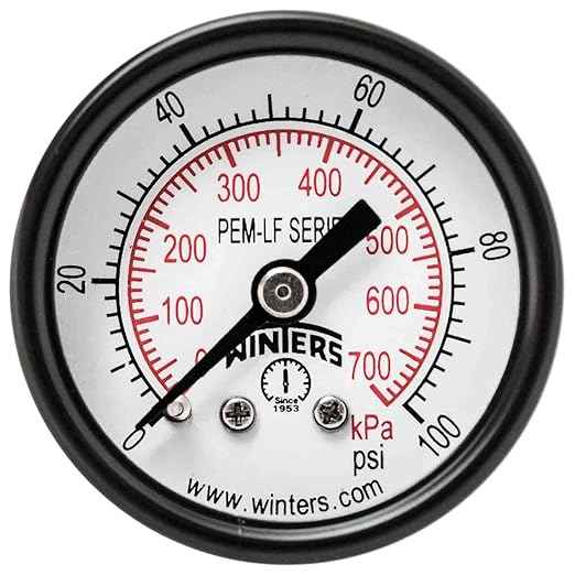 Winters 1-1/2 inch Dial Size, Economy Utility Dry Pressure Gauge, Potable Brass Internals, Steel Case, Dual Scale 0-100 psi/kPa, 3-2-3% Acc, 1/8 inch NPT Back Mount, Drinking Water Pressure Gauge