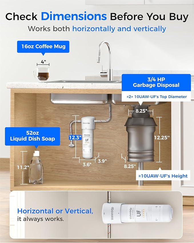 Waterdrop 10UAW-UF 0.01 μm Ultra Filtration Under Sink Water Filter System and Waterdrop RF10W-UF 0.01 Micron Water Filter