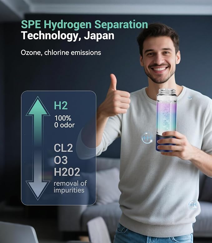 5.0 Upgrade 4000PPB High Concentration Hydrogen Water Bottle Generator【NO.1-24-Hour Hydrogen Lock】 SPE PEM Technology, Double Hydrogen Content & High Borosilicate Glass for Post-Workout Recovery