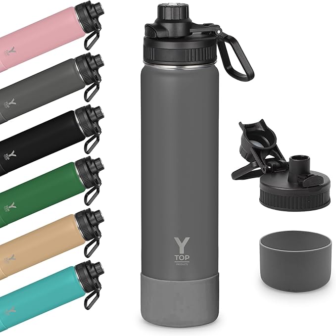 Y TOP 24oz Insulated Water Bottle Leak Proof Spout Lid Fits in Car Cup Holder – Double Wall Dishwasher Safe Easy Clean stainless steel drinking water bottle for Gym Kids Sports Travel Hiking School