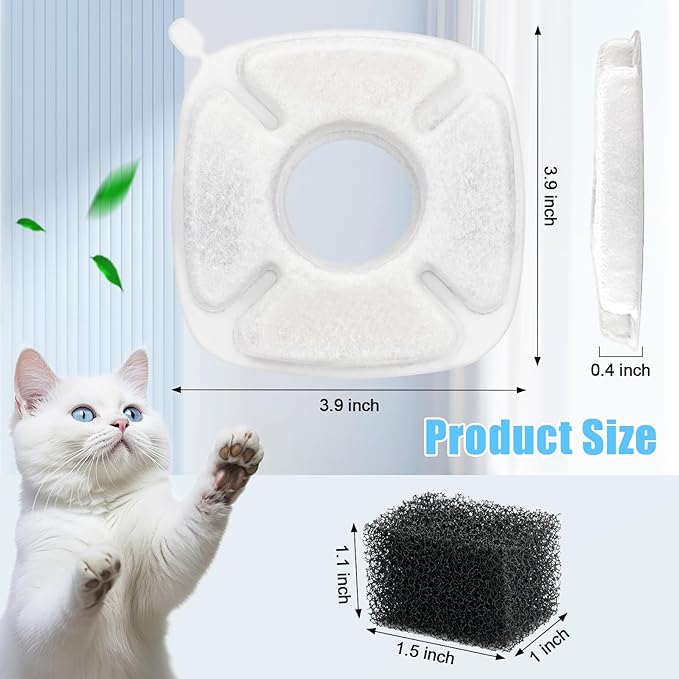40 Pack Cat Water Fountain Carbon Filters, 20 Pcs Replacement Pet Filters with 20 Pcs Pre-Sponges Compatible with 67oz/2L 95oz/2.8L 135oz/4L Automatic Cats Dog Water Fountain Dispenser