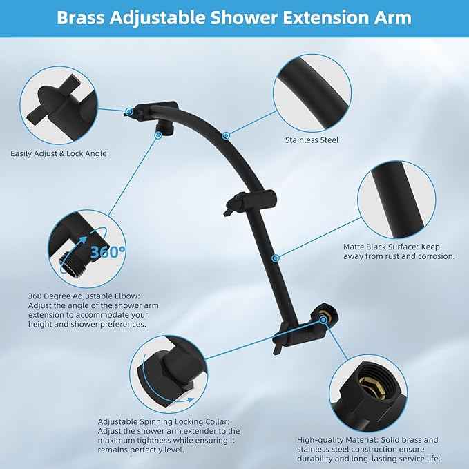 Hibbent All Metal cUPC Certified Rain Shower Head, 10'' High Pressure Rainfall Showerhead with 16" Shower Head Extension Arm, Solid Brass Adjustable Shower Arm Extender, fixed Showerheads, Matte Black