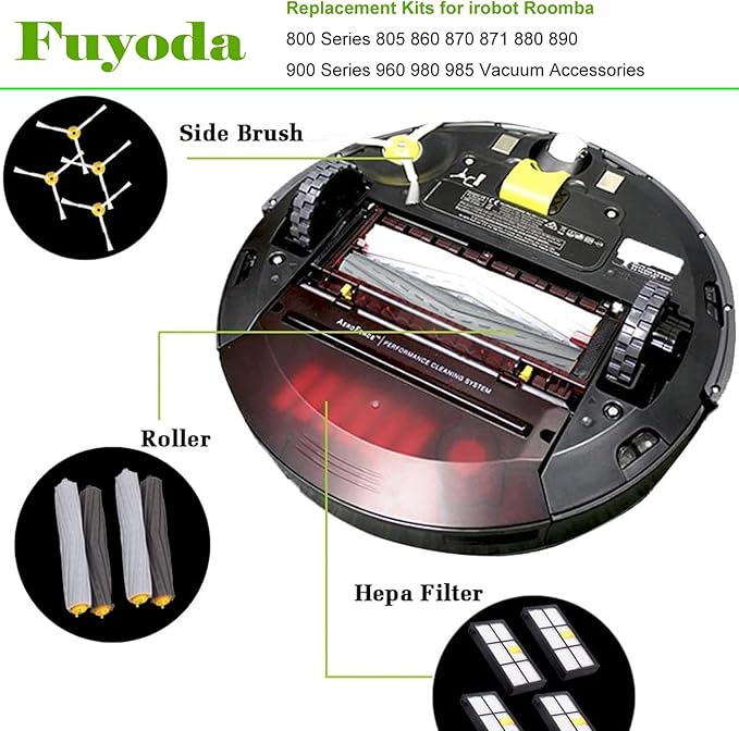 Replacement Parts for irobot Roomba 800 Series 850 860 861 866 870 880 890 900 Series 960 980 981 985 Vacuum Cleaner,Replenishement Kits with 2 Set Extractors,4 Filters,4 Side Brushes - AquaVibe