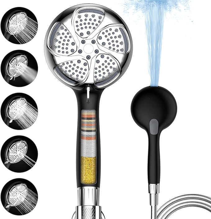 Filtered Shower Head with Handheld, High Pressure 7 Mode, Anti-clog Nozzles, Built-in Power Wash to Clean Tub, Shower Head with Filters for Hard Water, Remove Chlorine - Reduce Dry Itchy Skin