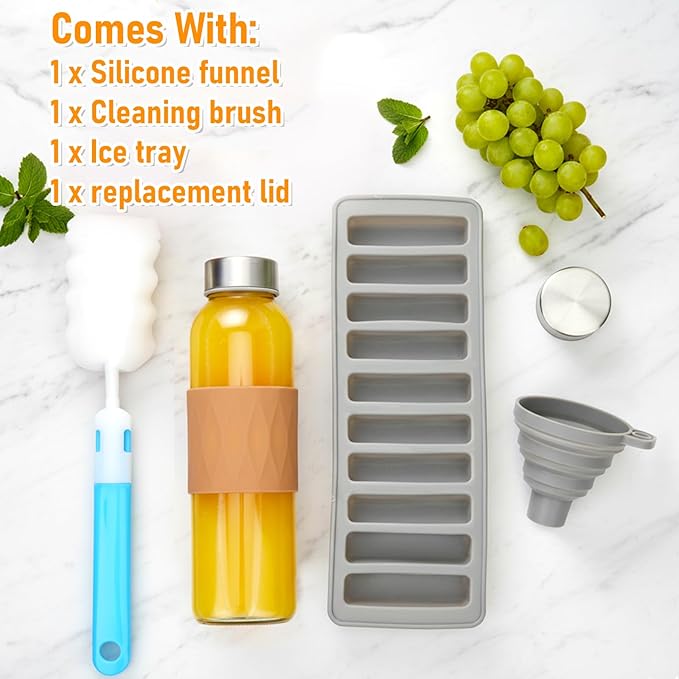 Zukro Glass Water Bottles with Lids & Silicone Grip Sleeve 18 oz, 10 Pack Reusable 100% Leak Proof Juice Bottles With Stainless Steel Cap for Juicing, Smoothie Drinking Jar, Fridge & Dishwasher Safe
