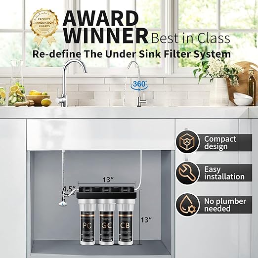 WINGSOL Under Sink Alkaline Water Filter with Faucet, 10-Layer Water Filter System Reduces Heavy Metals, Chlorine, Sediment, Improves Taste, Remineralization, NSF Certified - AquaVibe