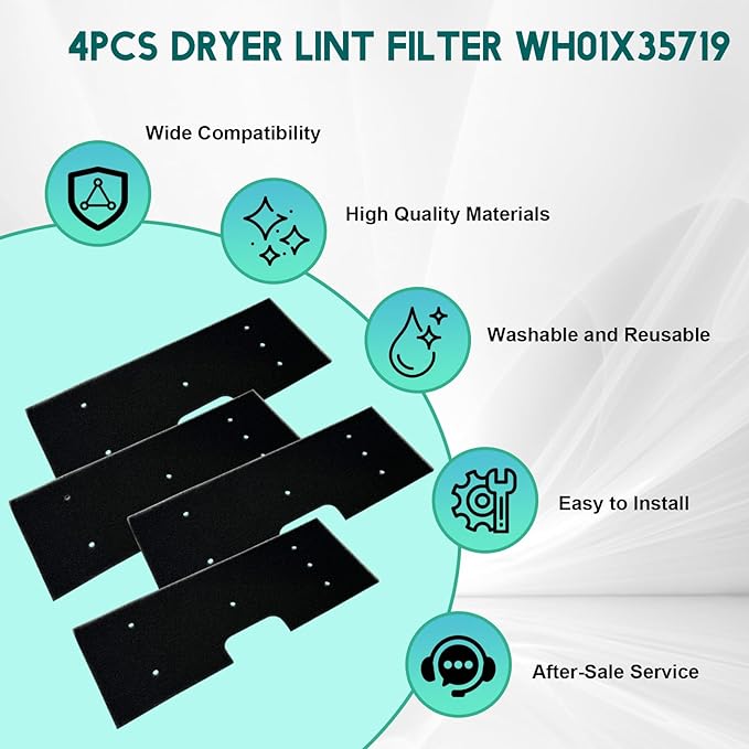 4PCS WH01X35719 Lint Filter Replacement for GE Profile Washer Dryer Combo, Dryer Lint Filter Replacement PFQ97HSPVDS - Hand Washable and Reusable - AquaVibe