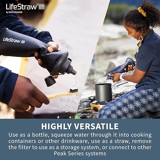 LifeStraw Peak Series - Collapsible Squeeze Bottle Water Filter System – 650ml for Trail Running, Through Hiking, Travel, Cycling, and Fishing; BPA-Free; Mountain Blue