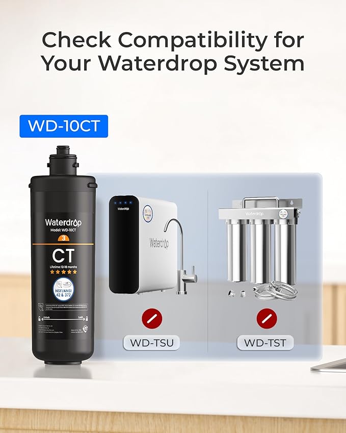 Waterdrop WD-10CT Under Sink Water Filter, Replacement for Waterdrop TSA & TSB 3-Stage Under Sink Water Filter System
