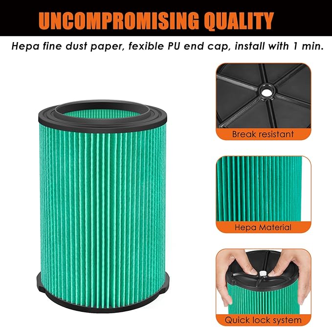 VF6000 Replacement Filter for Ridgid Shop Vacuums 5-20 Gallon, Universal VF6000 Filter Fits Rigid Wet Dry Vac/Husky Shop Vacuum Filter 6-9 Gallon with Foam Sleeves- 2 Pack - AquaVibe