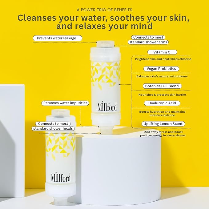 Vitamin C Shower Filter - Korean Purifier for Hard Water, Removes 99% Chlorine & Impurities, Natural Shower Infuser Detox, Deep Cleansing for Skin & Hair Hydration Boost (Lemon Scent)