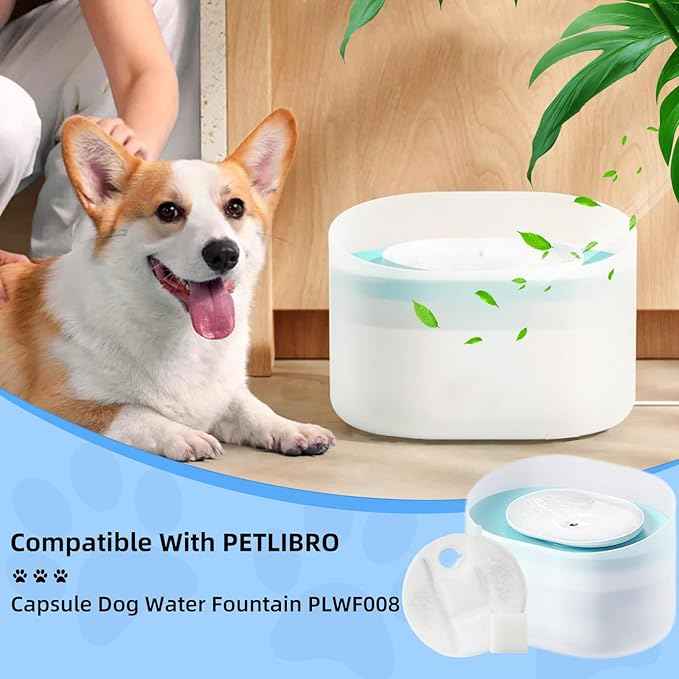 16 Pack Dog Fountain Replacement Filters Compatible with Petlibro Capsule PLWF008, 8 Months Supply of Filter Accessories for Dog Water Fountain Dispensers