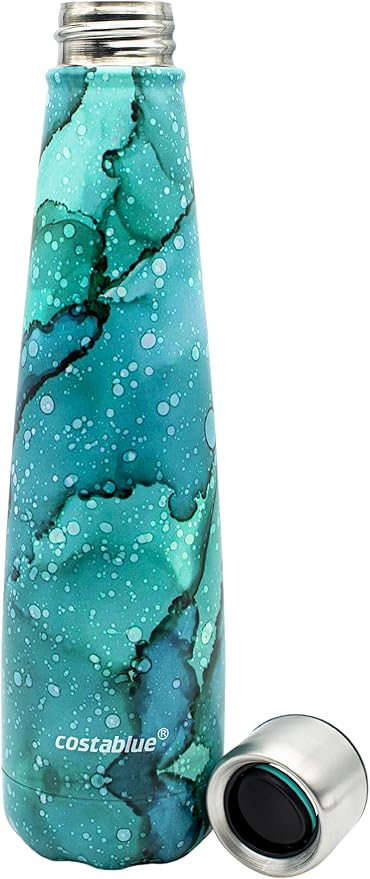 Insulated Water Bottle - On-The-Go Refillable Stainless Steel Water Bottles For Adults, Reusable Thermos Travel Tumbler With Leak-proof Lid For Hot & Cold Beverages (17Oz. Bubbly Green)