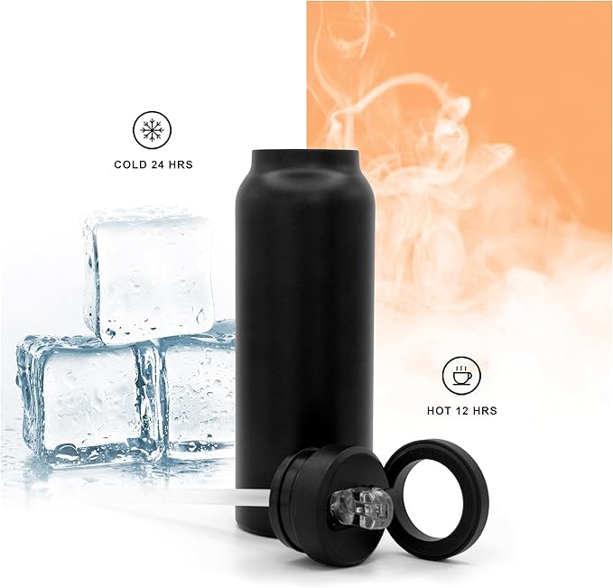 Magsafe compatible insulated water bottle with magnetic phone holder stainless steel 24oz hot 12h & cold 24h 360 rotate double wall stainless steel magnetic water bottle phone mount with straw