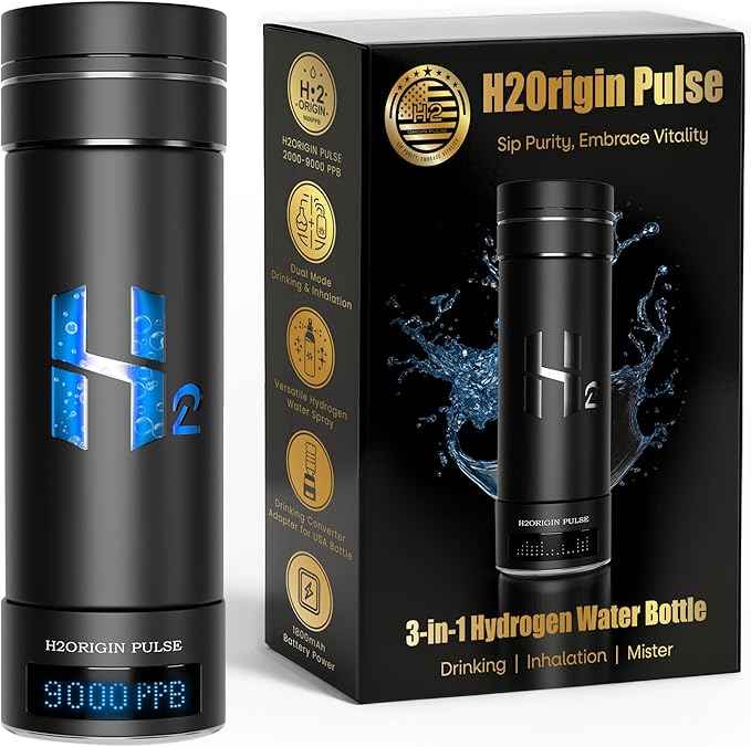 Hydrogen Water Bottle Generator, Up to 9000 PPB Hydrogen Bottle Water Ionizer with SPE/PEM Technology, 3-in-1 Portable Universal Adapter and Refreshing Mist Spray