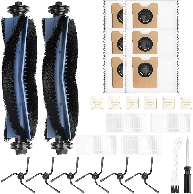 26 Pack Replacement Accessories Compatible with eufy Robot Vacuum C10，2 Mainbrush 4 Filter 6 Dust Bag 6 Sidebrush 1Cleaning Brush 1Screwdriver,6Scented Stick - AquaVibe