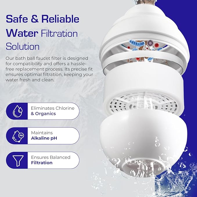Crystal Quest Bath Ball Replacement Cartridge – Removes Chlorine, PFAS & Odors – Easy-to-Install Water Filter – Eco-Friendly, Durable & Skin-Safe – Built in the USA - AquaVibe