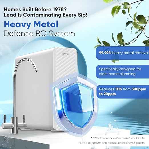 PUREPLUS 1400 GPD Reverse Osmosis System, Tankless Non-Electric RO Water Filter System, Under Sink RO System Heavy Metals Removal, 2:1 Pure to Drain,Reduce TDS,Reduce PFAS