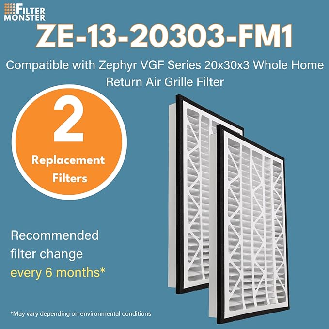 Filter-Monster - Replacement MERV 13 HEPA Filter Bundle - Compatible with Zephyr VGF Series 20x30x3 Whole Home Return Air Grille Filter, 2 Filter Replacement Bundle - AquaVibe